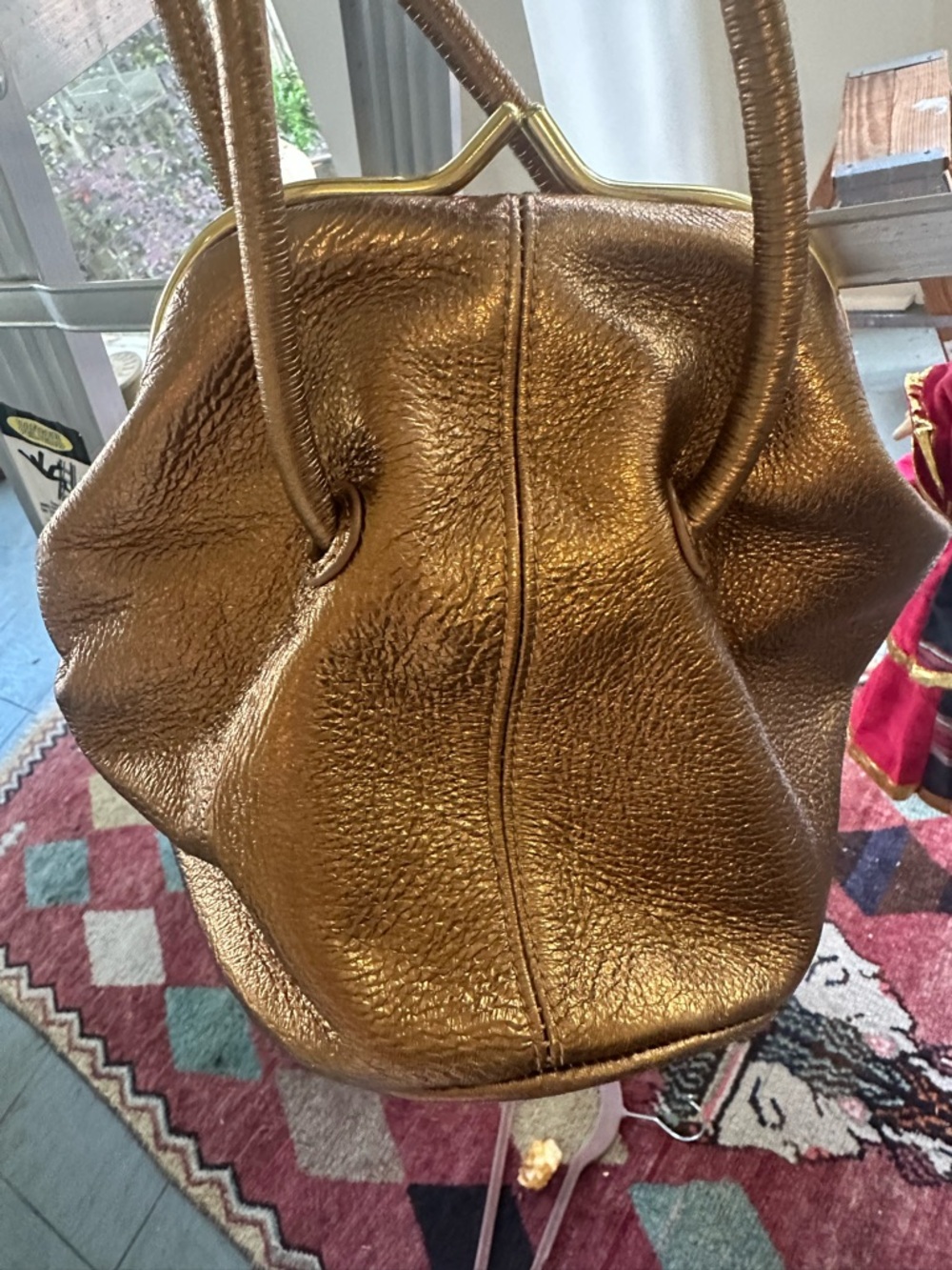 Metallic Bronze Leather Tote Bag - Women